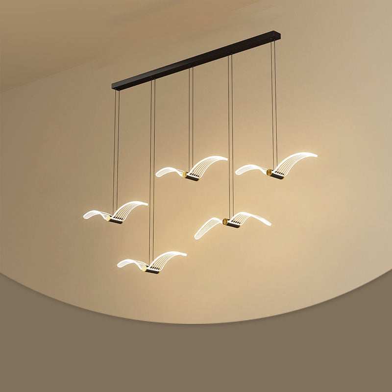 Contemporary Scandinavian Seagull Long Rectangle Iron Acrylic LED Chandelier Island Light For Dining Room