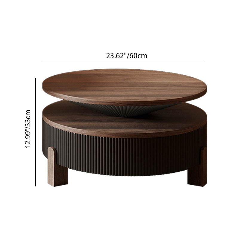 Table basse contemporaine nordique ronde en bois massif à plusieurs couches 1 - tiroir pour salon 