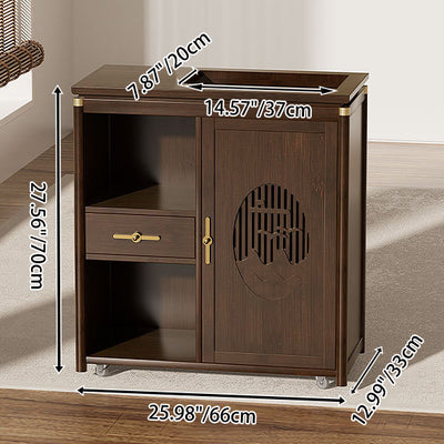 Traditional Chinese Rectangular Nan Bamboo Medium Density Fiberboard Side Table 1-Drawer 1-Storage For Living Room