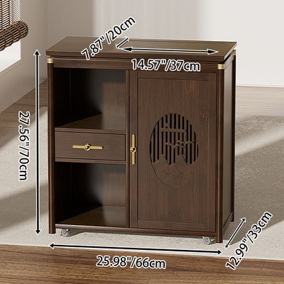 Traditional Chinese Rectangular Nan Bamboo Medium Density Fiberboard Side Table 1-Drawer 1-Storage For Living Room