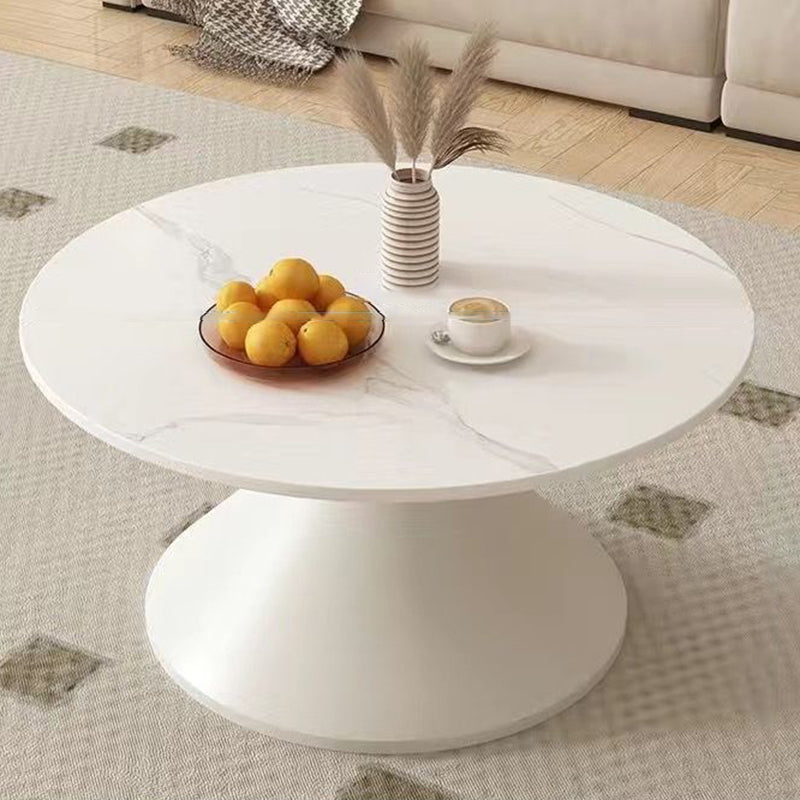 Modern Minimalist Conical Round Stone Slab Carbon Steel Coffee Table 1-Tier For Living Room