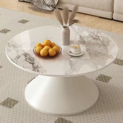 Modern Minimalist Conical Round Stone Slab Carbon Steel Coffee Table 1-Tier For Living Room
