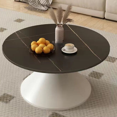 Modern Minimalist Conical Round Stone Slab Carbon Steel Coffee Table 1-Tier For Living Room