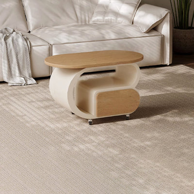 Contemporary Scandinavian Oval Multi-Layer Solid Wood Carbon Steel Movable Side Table 1-Drawer For Living Room