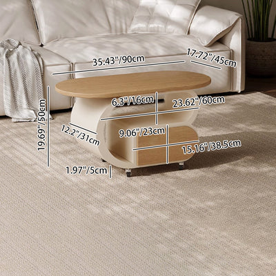Contemporary Scandinavian Oval Multi-Layer Solid Wood Carbon Steel Movable Side Table 1-Drawer For Living Room