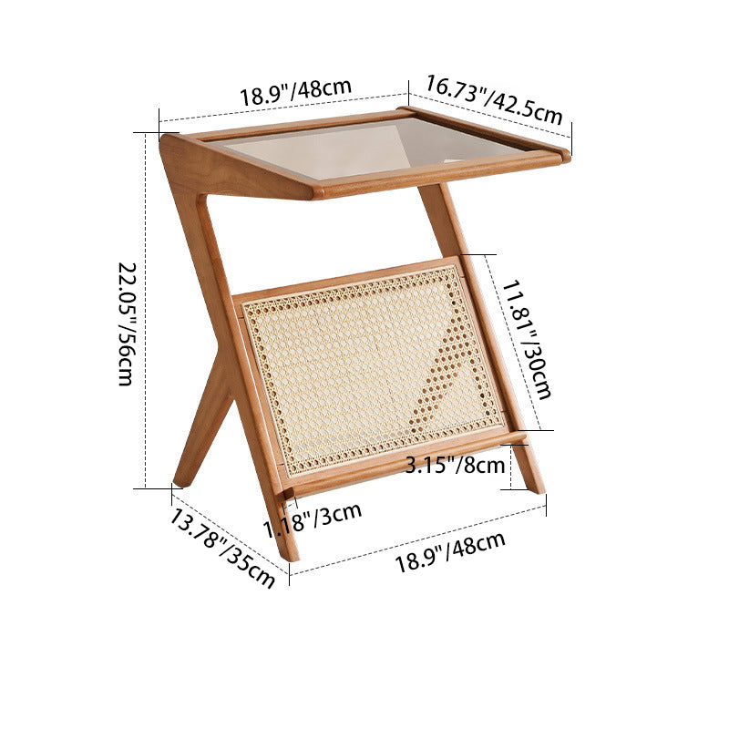 Contemporary Scandinavian Square Rubberwood Solid Wood Glass Side Table For Living Room
