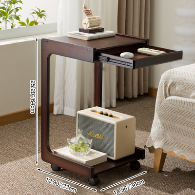 Modern Minimalist Rectangular Bamboo End Table 2-Tier 1-Drawer For Living Room