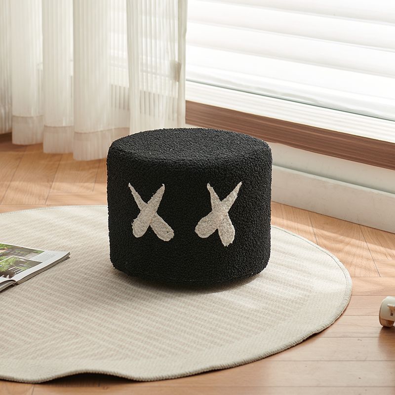Modern Minimalist Round Lamb Fleece Pine Wood Cotton Fabric Removable Cartoon Low Stool For Living Room