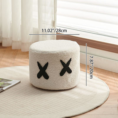 Modern Minimalist Round Lamb Fleece Pine Wood Cotton Fabric Removable Cartoon Low Stool For Living Room