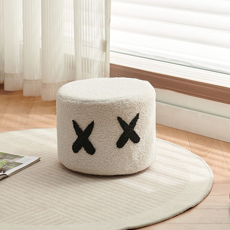 Modern Minimalist Round Lamb Fleece Pine Wood Cotton Fabric Removable Cartoon Low Stool For Living Room