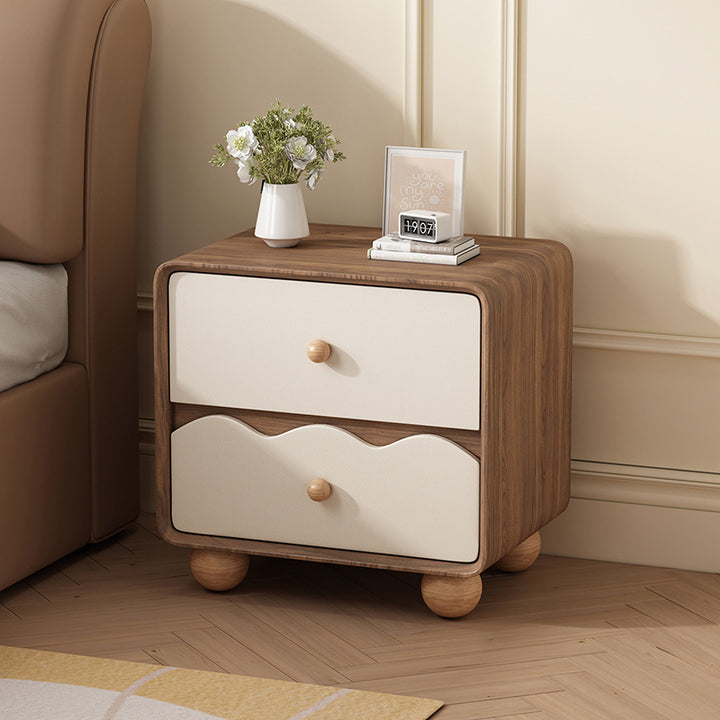 Table de chevet rectangulaire minimaliste moderne en cuir résistant aux griffures de chat et en bois massif, à 2 tiroirs, pour chambre à coucher 