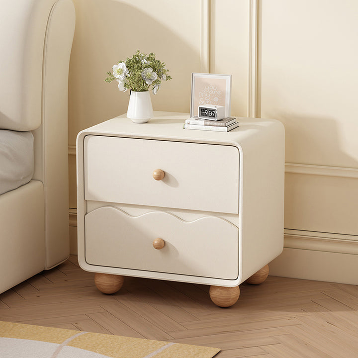 Table de chevet rectangulaire minimaliste moderne en cuir résistant aux griffures de chat et en bois massif, à 2 tiroirs, pour chambre à coucher 