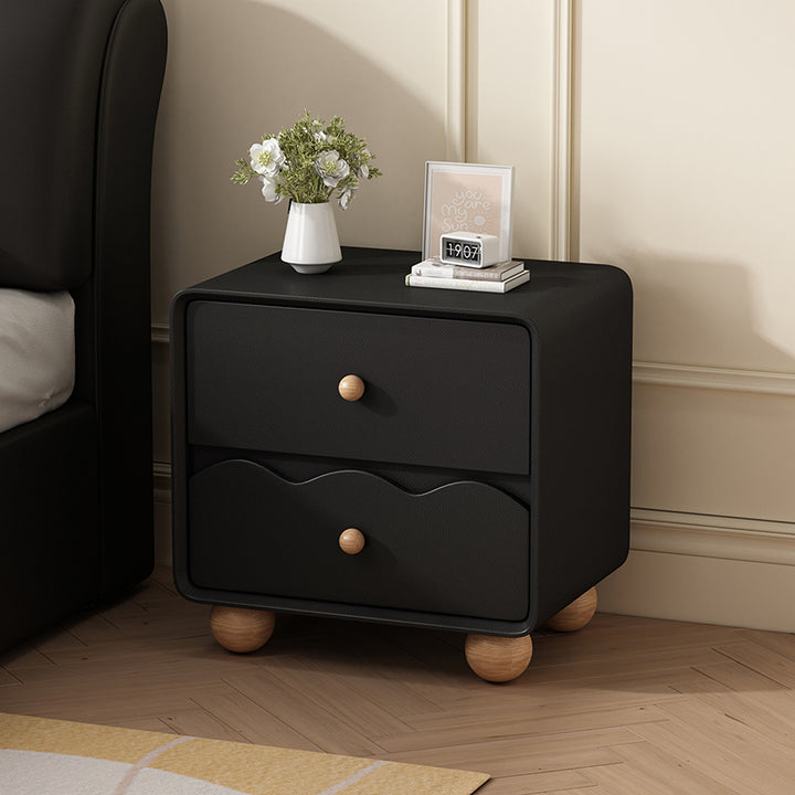 Table de chevet rectangulaire minimaliste moderne en cuir résistant aux griffures de chat et en bois massif, à 2 tiroirs, pour chambre à coucher 