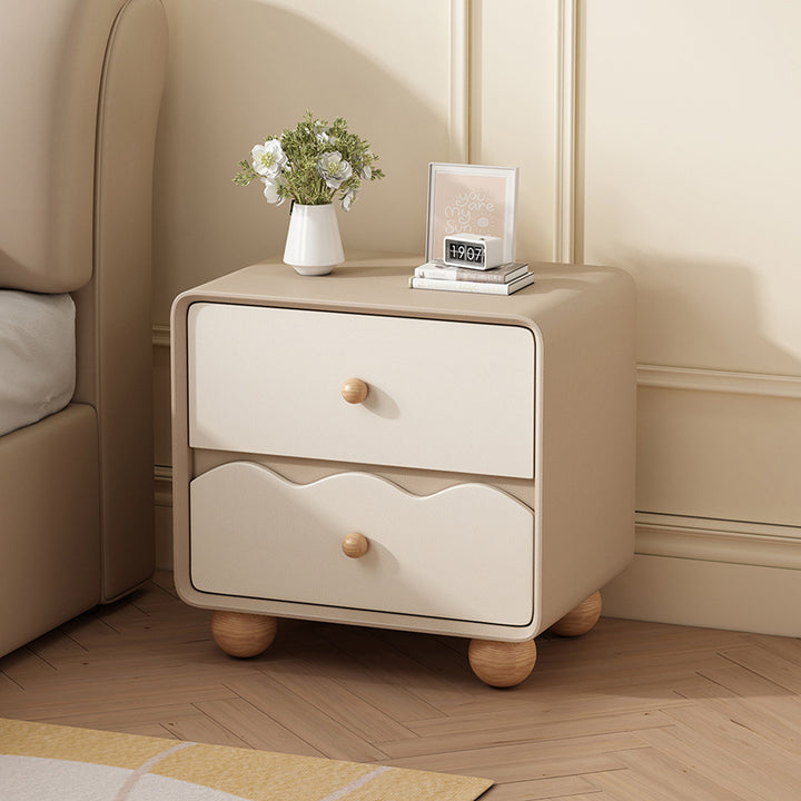 Table de chevet rectangulaire minimaliste moderne en cuir résistant aux griffures de chat et en bois massif, à 2 tiroirs, pour chambre à coucher 