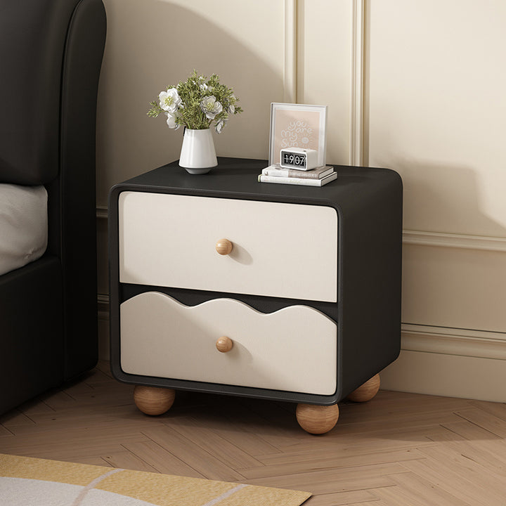 Table de chevet rectangulaire minimaliste moderne en cuir résistant aux griffures de chat et en bois massif, à 2 tiroirs, pour chambre à coucher 