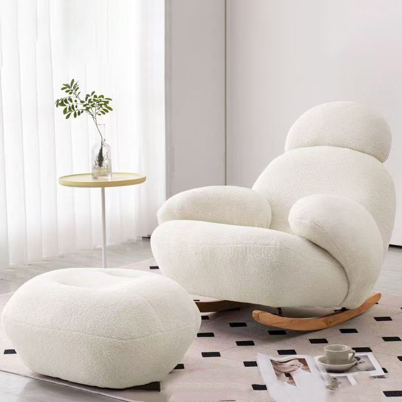 Chaise d’appoint moderne minimaliste ovale en bois massif et acier carbone avec dossier et accoudoirs en laine d’agneau pour salon 