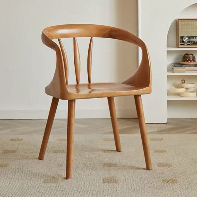 Traditional Vintage Rubberwood Dining Chair Backrest Armrests For Dining Room