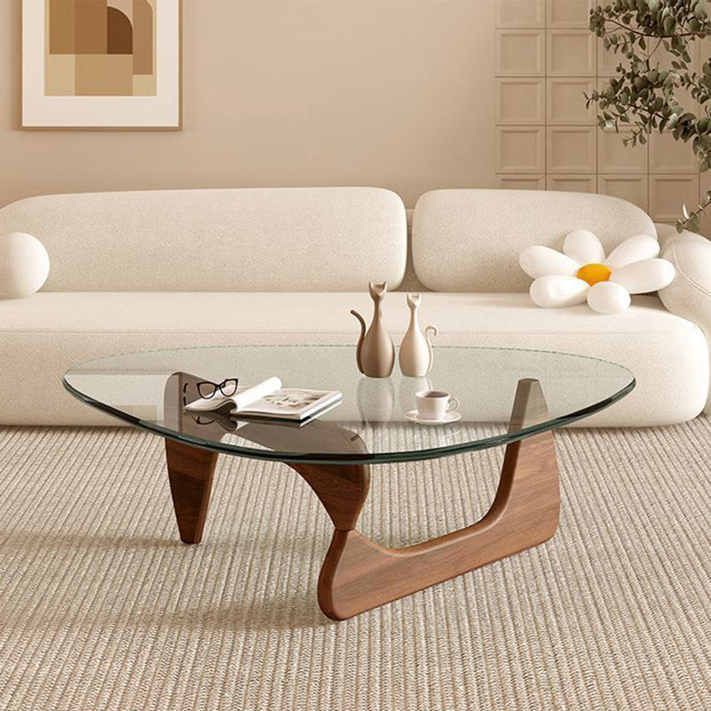 Contemporary Creative Teardrop-Shaped Triangular Tempered Glass Solid Wood Coffee Table 1-Tier For Living Room