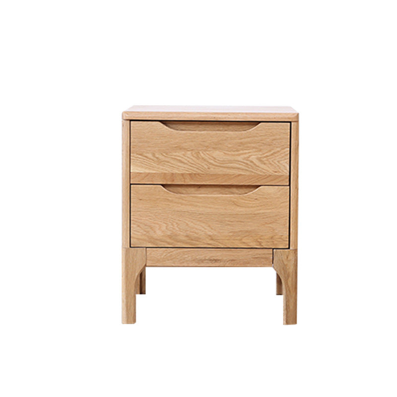 Contemporary Scandinavian Square Solid Oak Wooden Nightstand With 2-Drawer For Bedroom