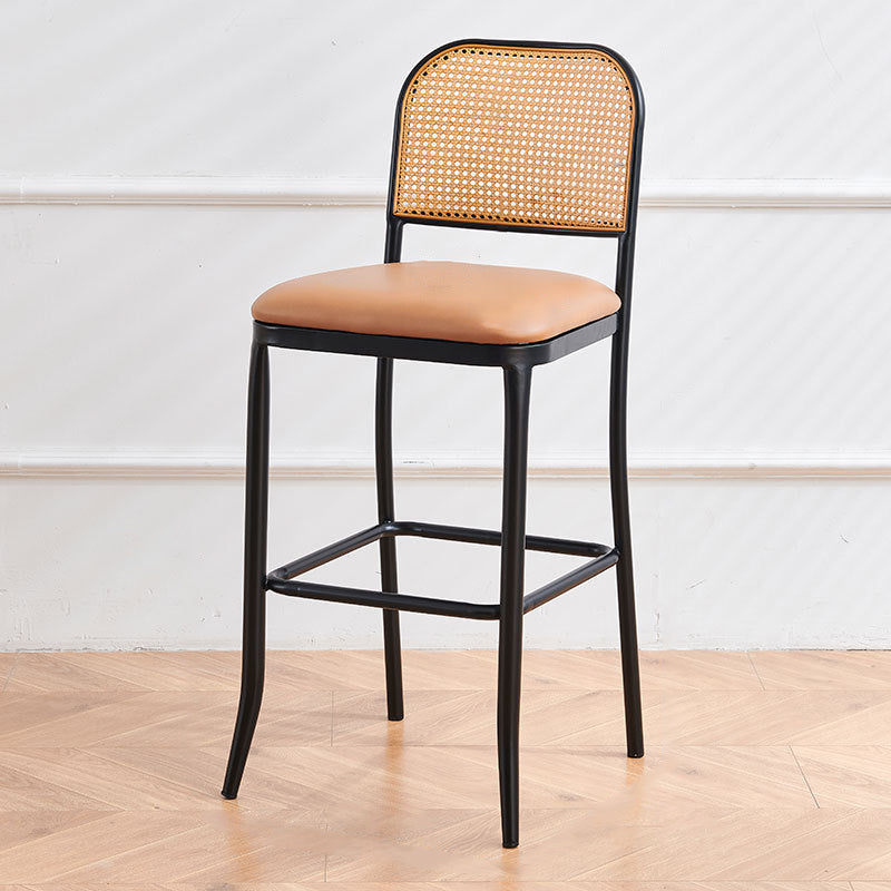 Modern Minimalist PE Faux Nappa Leather Iron Rectangular Bar Stool Backrest Armless For Dining Room
