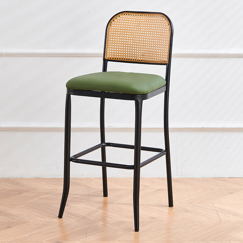 Modern Minimalist PE Faux Nappa Leather Iron Rectangular Bar Stool Backrest Armless For Dining Room