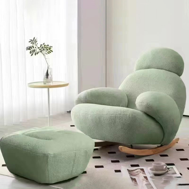 Chaise d’appoint moderne minimaliste ovale en bois massif et acier carbone avec dossier et accoudoirs en laine d’agneau pour salon 