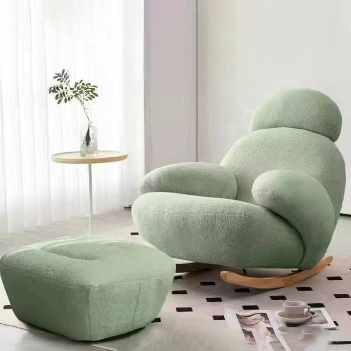 Chaise d’appoint moderne minimaliste ovale en bois massif et acier carbone avec dossier et accoudoirs en laine d’agneau pour salon 