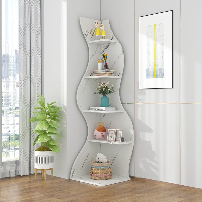 Contemporary Creative Seagrass-Shaped Particle Board Corner Cabinet With 5-Tier For Living Room