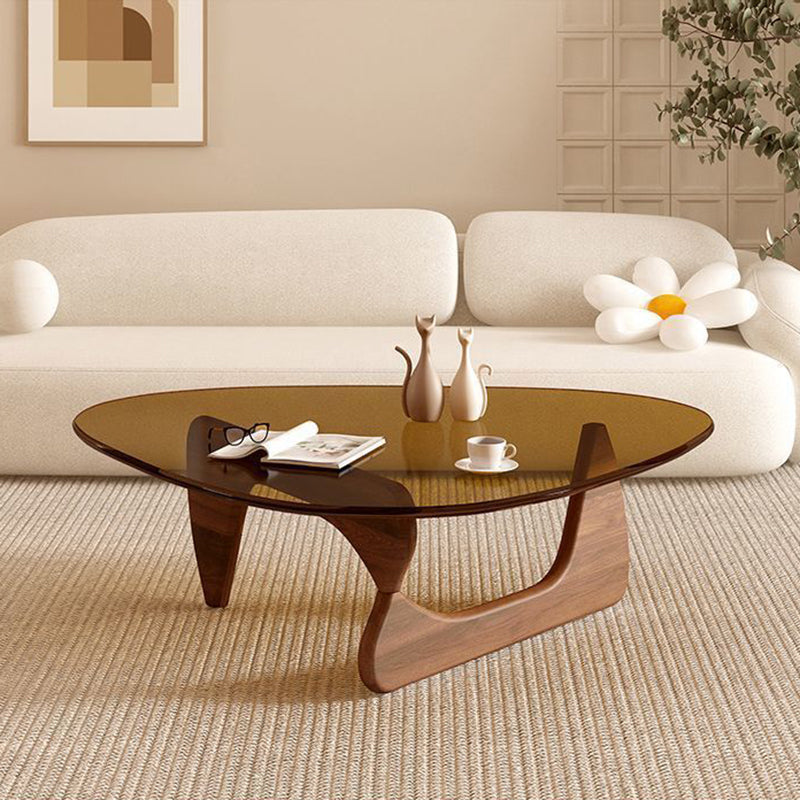 Contemporary Creative Teardrop-Shaped Triangular Tempered Glass Solid Wood Coffee Table 1-Tier For Living Room
