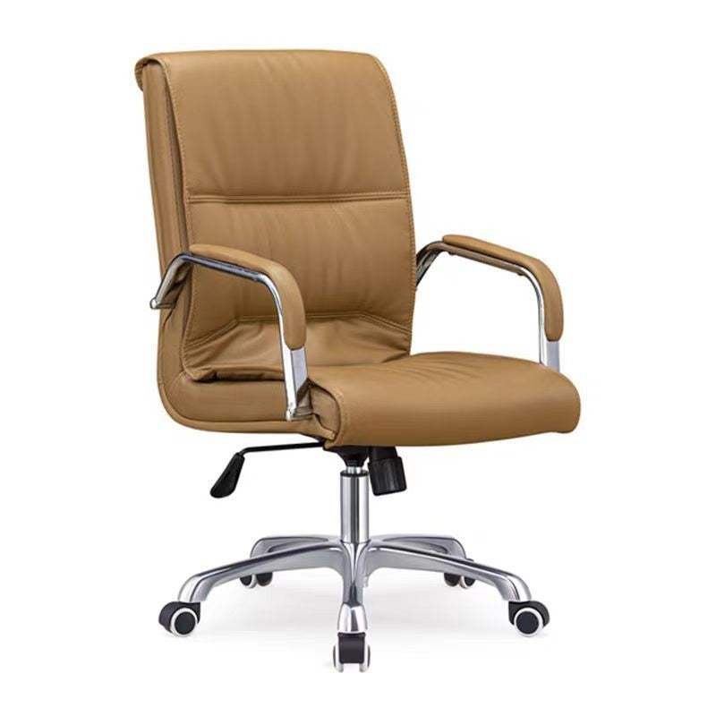 Modern Minimalist Rectangular Faux Leather Steel Desk Chair Backrest Armrest For Home Office