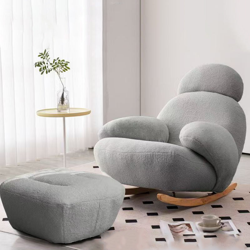 Chaise d’appoint moderne minimaliste ovale en bois massif et acier carbone avec dossier et accoudoirs en laine d’agneau pour salon 