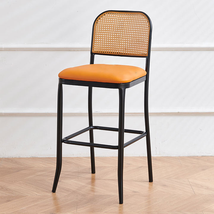 Modern Minimalist PE Faux Nappa Leather Iron Rectangular Bar Stool Backrest Armless For Dining Room