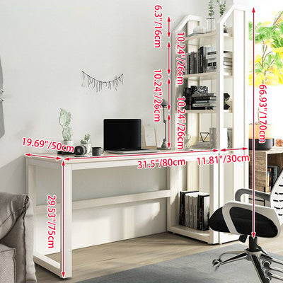 Modern Minimalist Rectangular Steel Particle Board Desks & 5-Tier Bookshelves For Home Office