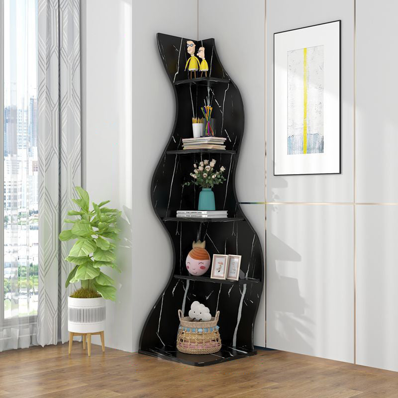 Contemporary Creative Seagrass-Shaped Particle Board Corner Cabinet With 5-Tier For Living Room