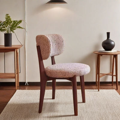 Modern Minimalist Curved Loop Pile Fabric Solid Wood Dining Chair Backrest Armless For Dining Room