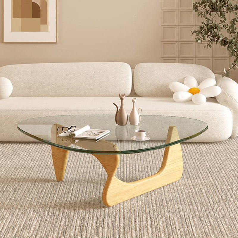 Contemporary Creative Teardrop-Shaped Triangular Tempered Glass Solid Wood Coffee Table 1-Tier For Living Room