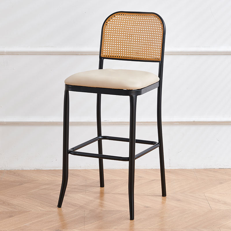 Modern Minimalist PE Faux Nappa Leather Iron Rectangular Bar Stool Backrest Armless For Dining Room