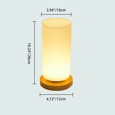 Modern Minimalist Cylindrical Square Wooden Glass LED Table Lamp For Bedroom