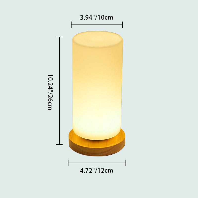Modern Minimalist Cylindrical Square Wooden Glass LED Table Lamp For Bedroom