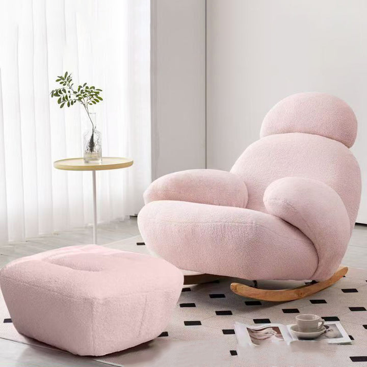Chaise d’appoint moderne minimaliste ovale en bois massif et acier carbone avec dossier et accoudoirs en laine d’agneau pour salon 