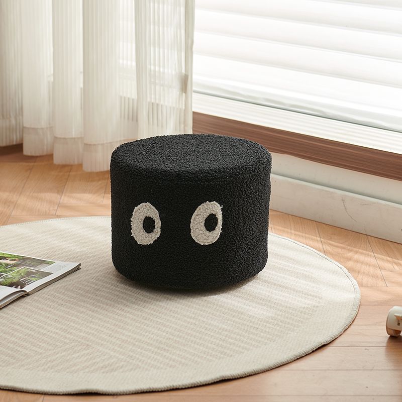 Modern Minimalist Round Lamb Fleece Pine Wood Cotton Fabric Removable Cartoon Low Stool For Living Room