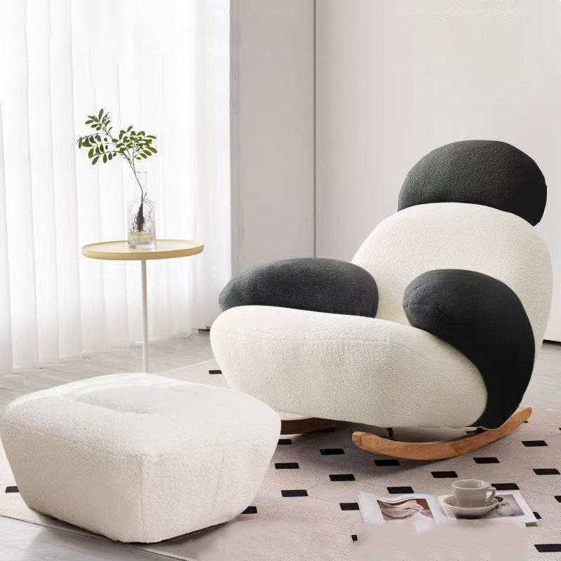 Chaise d’appoint moderne minimaliste ovale en bois massif et acier carbone avec dossier et accoudoirs en laine d’agneau pour salon 