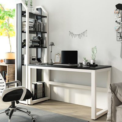 Modern Minimalist Rectangular Steel Particle Board Desks & 5-Tier Bookshelves For Home Office