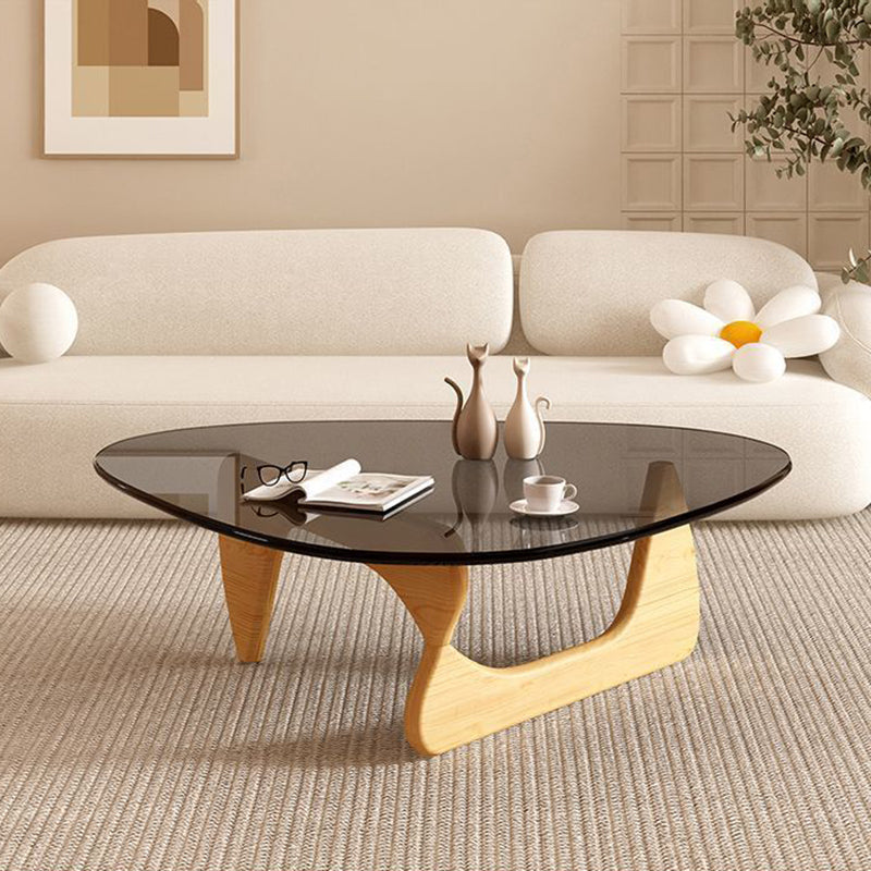 Contemporary Creative Teardrop-Shaped Triangular Tempered Glass Solid Wood Coffee Table 1-Tier For Living Room