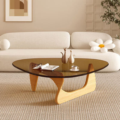 Contemporary Creative Teardrop-Shaped Triangular Tempered Glass Solid Wood Coffee Table 1-Tier For Living Room