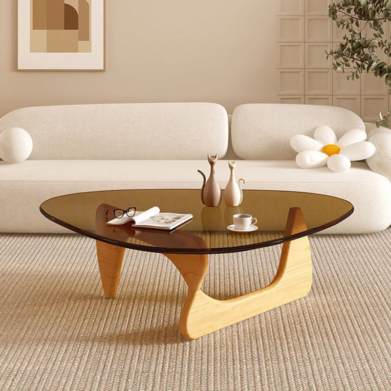 Contemporary Creative Teardrop-Shaped Triangular Tempered Glass Solid Wood Coffee Table 1-Tier For Living Room