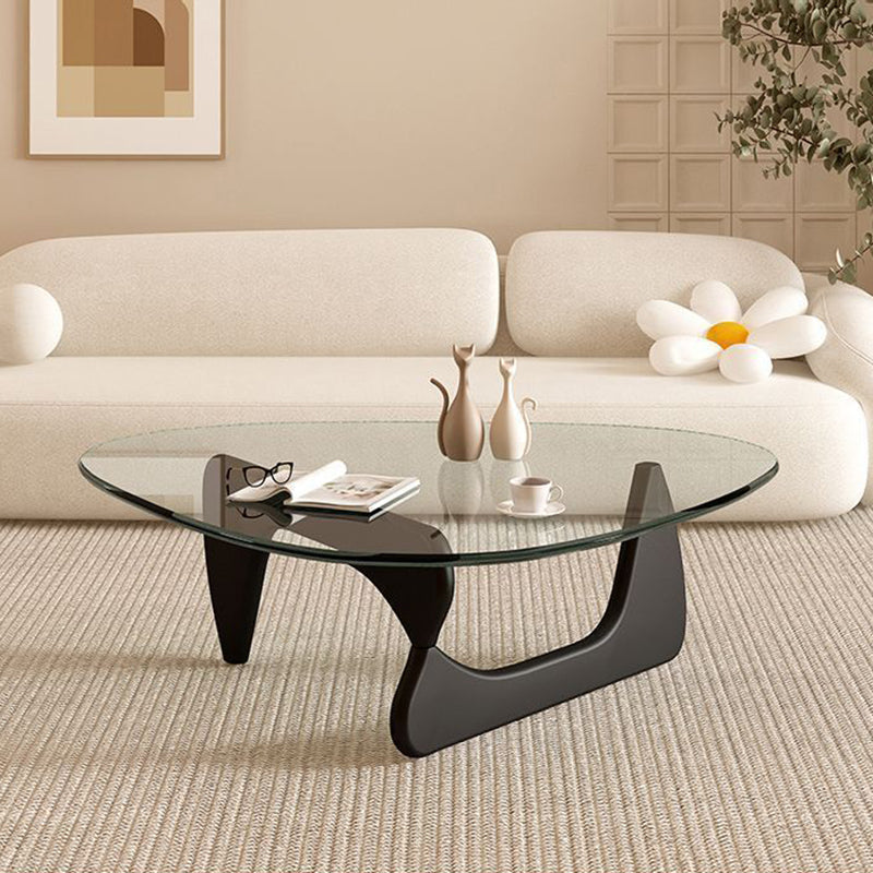 Contemporary Creative Teardrop-Shaped Triangular Tempered Glass Solid Wood Coffee Table 1-Tier For Living Room