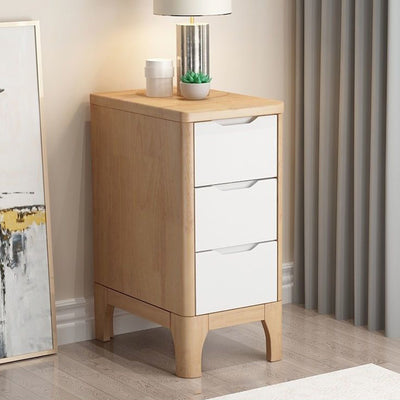 Contemporary Nordic Rectangular Solid Wood Nightstand 2-Drawer For Bedroom