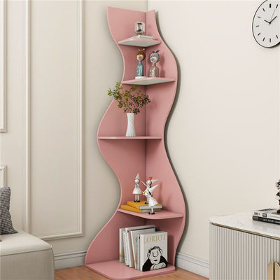 Contemporary Creative Seagrass-Shaped Particle Board Corner Cabinet With 5-Tier For Living Room