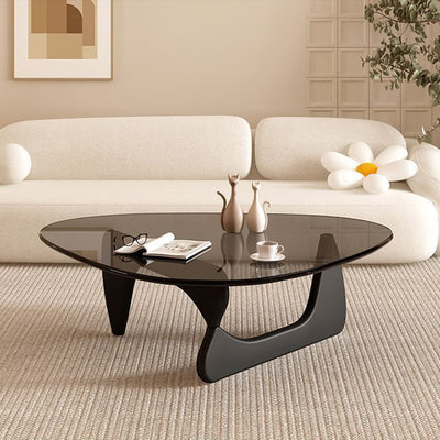 Contemporary Creative Teardrop-Shaped Triangular Tempered Glass Solid Wood Coffee Table 1-Tier For Living Room